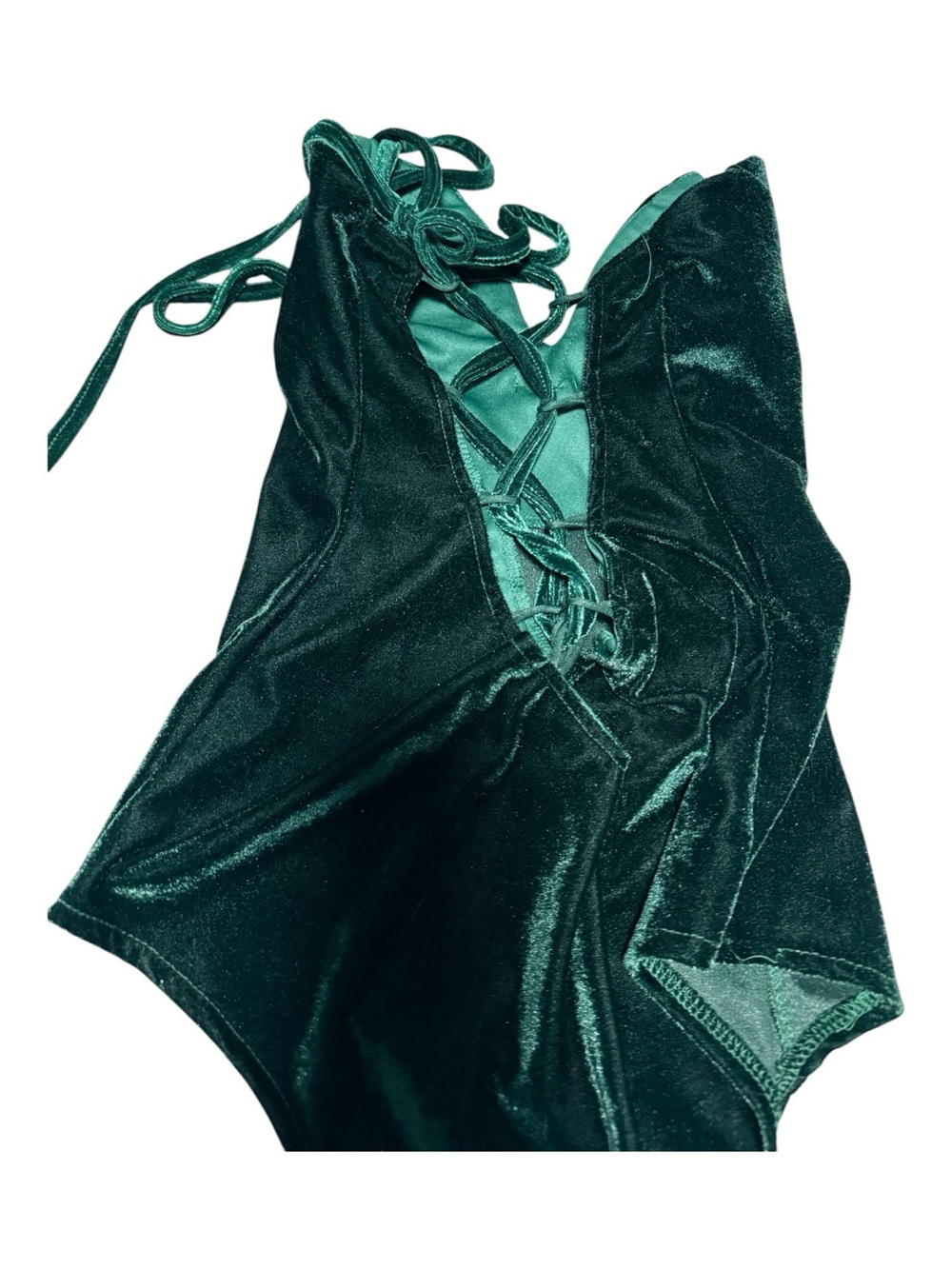Strapless Velvet Bustier Bodysuit in Deep Green - Picture 5 of 5